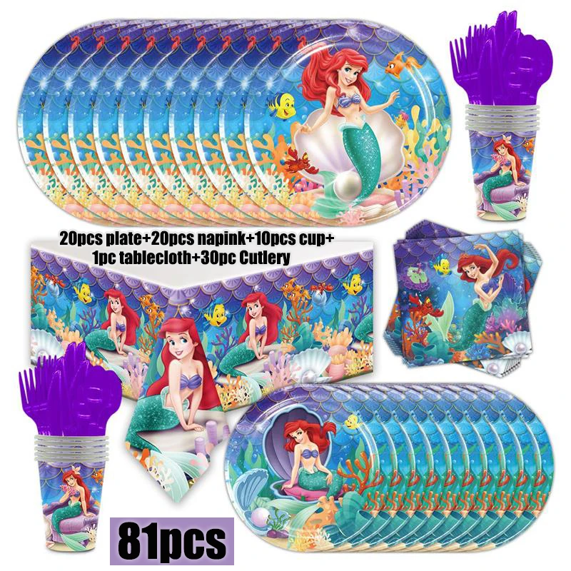 Disney The Little Mermaid decorazioni per feste di compleanno forniture Ariel Princess piatti di carta tovaglioli tazze tovaglia palloncini bambini