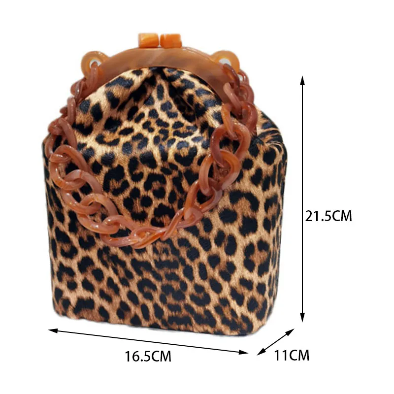 Brown Leopard print design bucket bag chain strap crossbody bag 2024 new clip women handbag shoulder bag