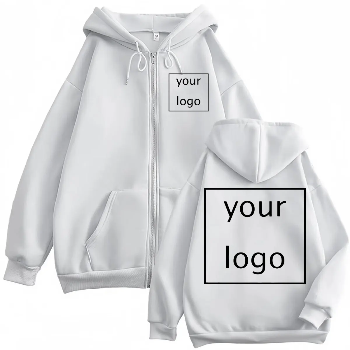 Autumn Winter Customized LOGO Graphic Print Zipper Hoodie High Quality Fashion Zip Up Pullovers Unisex Casual Loose Sweatshirts