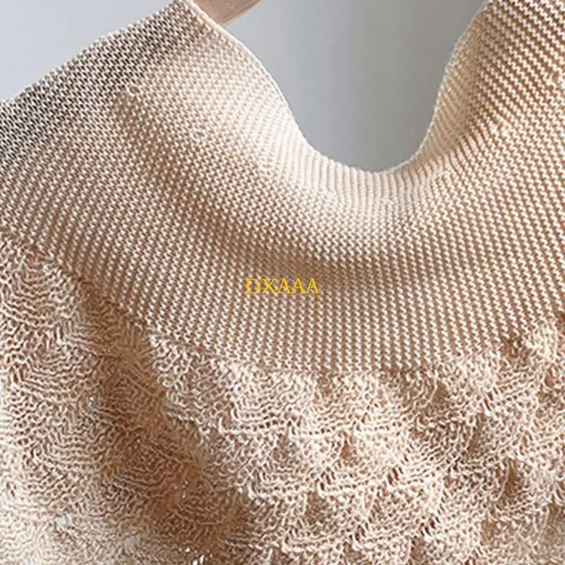 DXAA Women Spring Crochet Shawl Wrap Knitted Fish Scales Color Fake Collar Poncho Tie Knot Front Vintage Warm Scarf