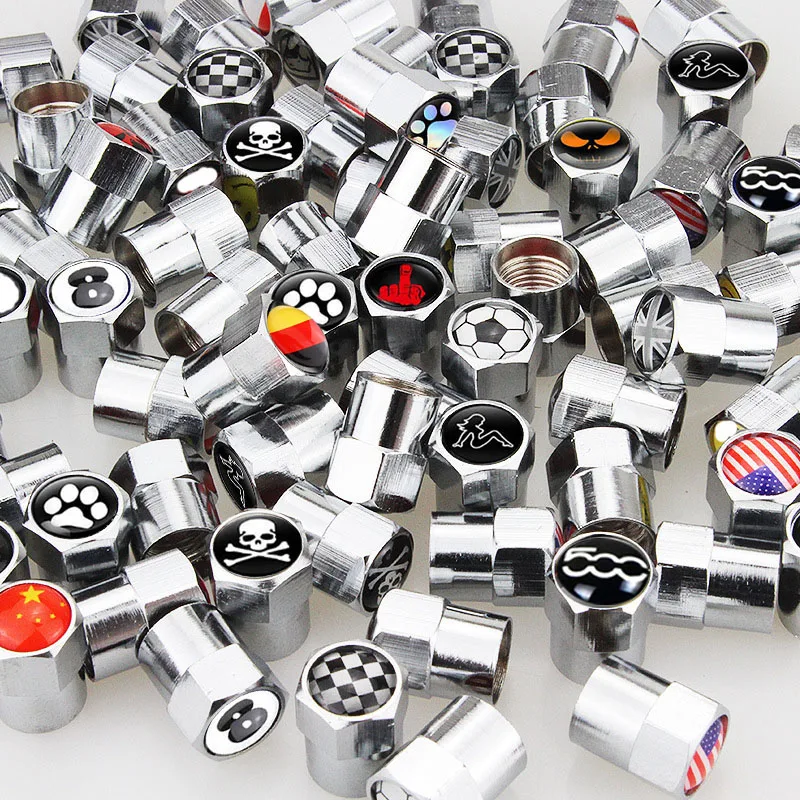 High Quality 4Pcs/set Car Tire Valve Caps Premium Metal Rubber Seal Tire Valve Stem Caps Dust Proof Covers Universal fit for Car