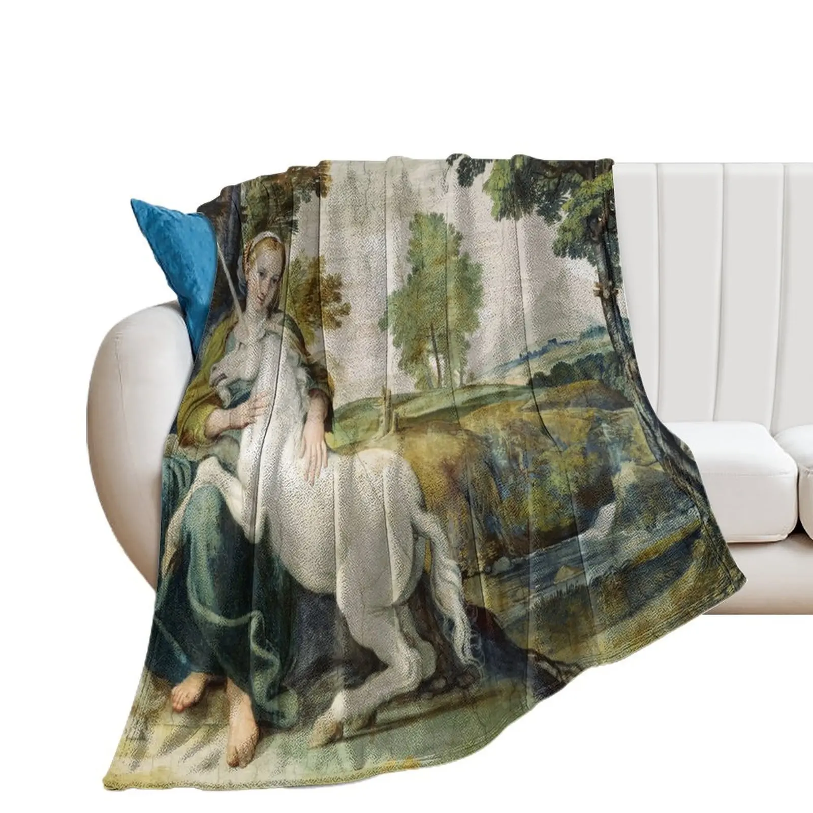 THE MAIDEN AND THE UNICORN IN LANDSCAPE Throw Blanket Stuffeds blankets and throws Comforter Blankets