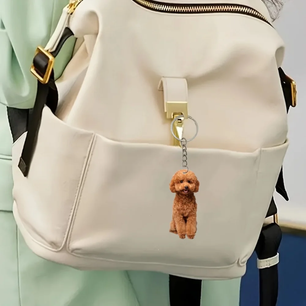 2D Happy Teddy Keychain Cute Puppy Pendant Acrylic Versatile Charm Dog ,Decor for Car Mirror,Backpacks,Festive,Party,Gift
