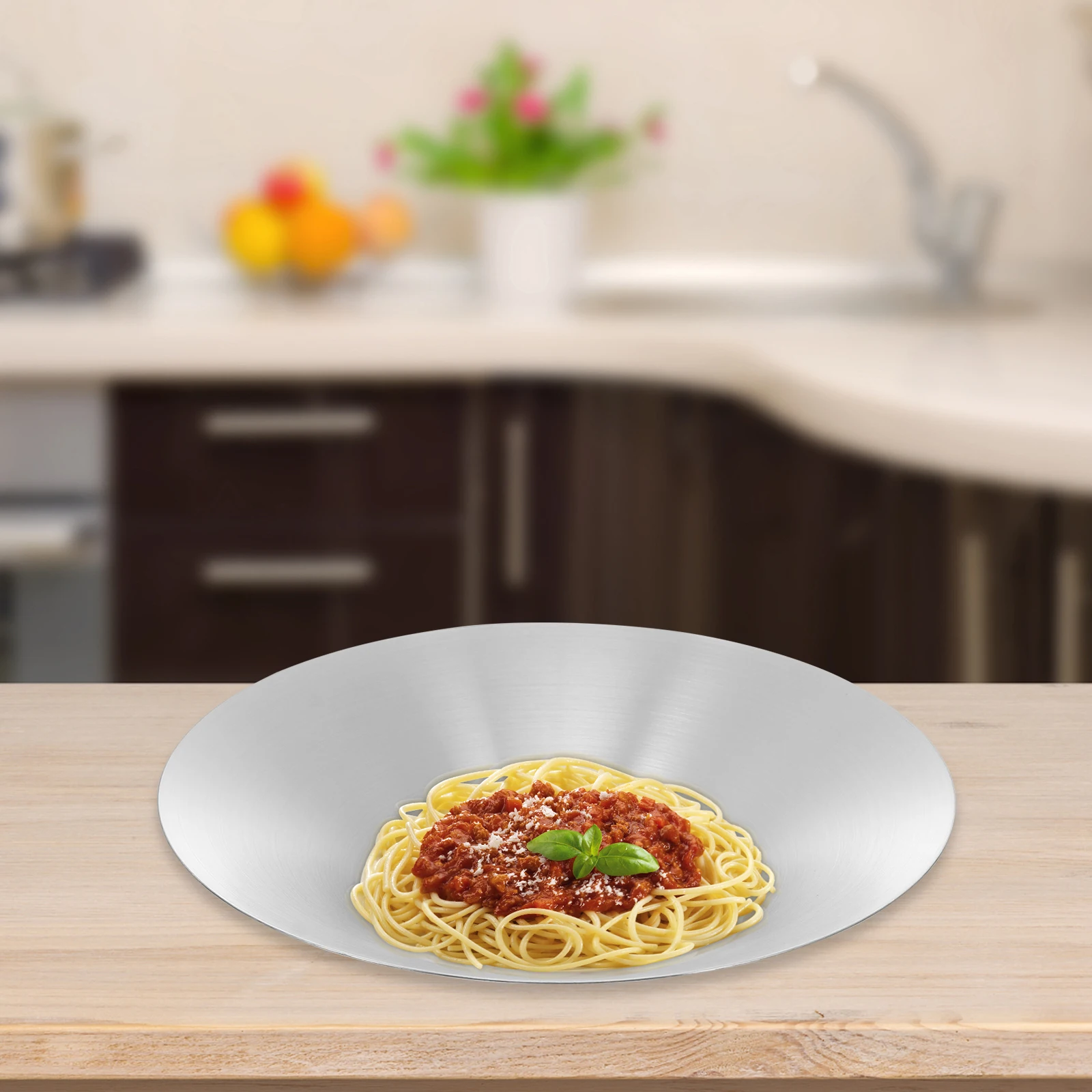 

Stainless Steel Plate Large Pasta Bowl Smooth Edges BBQ Picnic Family Gathering Camping Food Party Fruit Storage Bowl Pasta