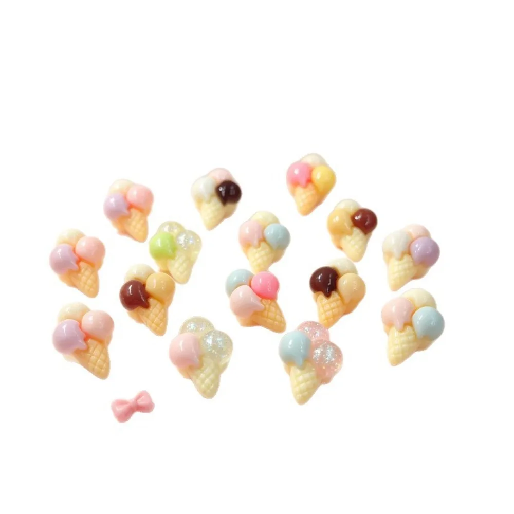10Pcs New Cute Resin Mini Ice Cream Series Flat Back Manicure Parts Embellishments For Hair Bows Accessories