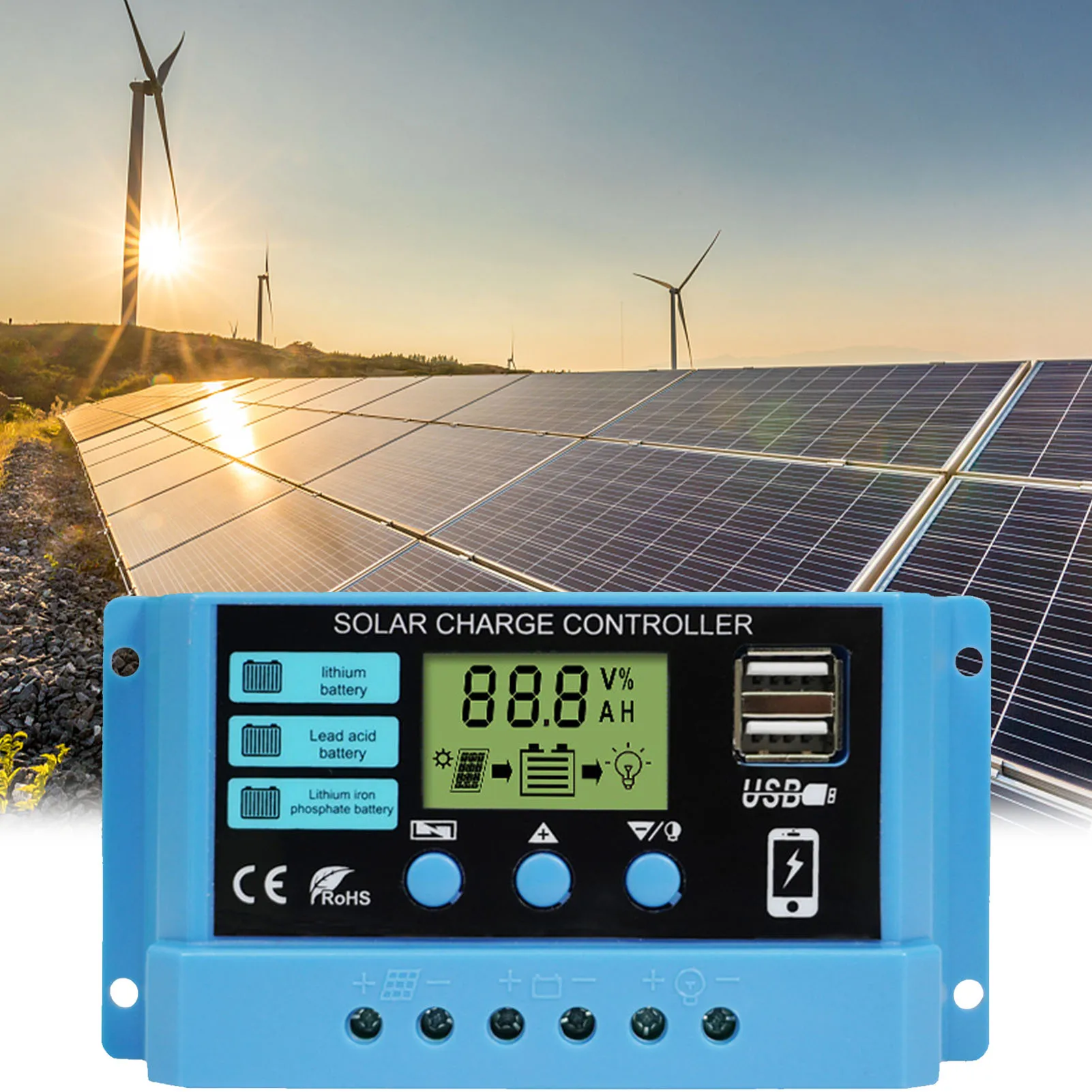 Mppt Solar Laadregelaar Pwm Zonnepaneel Controller 10A 20A 30A Zonne-energie Regulator 12V 24V Auto Dual usb Lcd Display