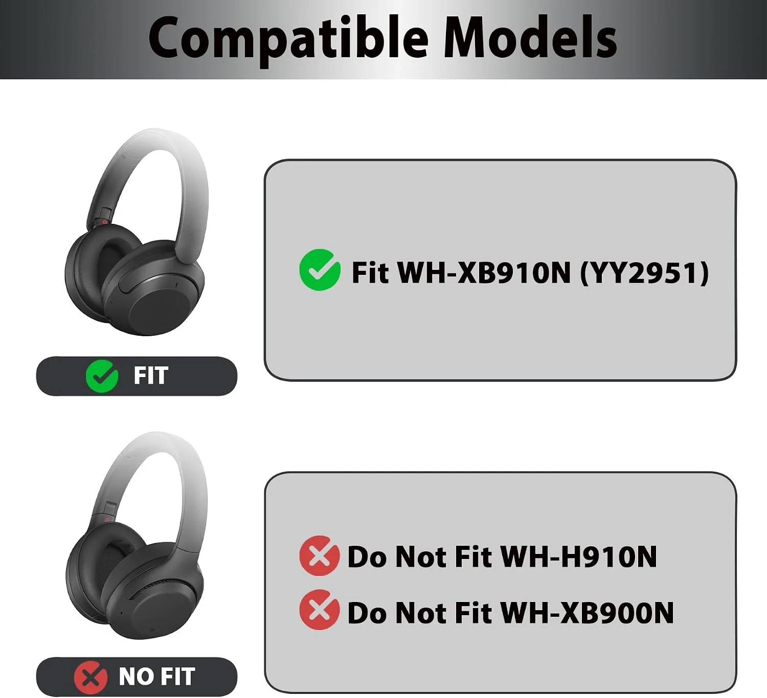 KUTOU Easy Install Snap On Headband & Earpads for Sony WH-XB910N Headphone Leather &High-Density Memory  Replacemet Headband