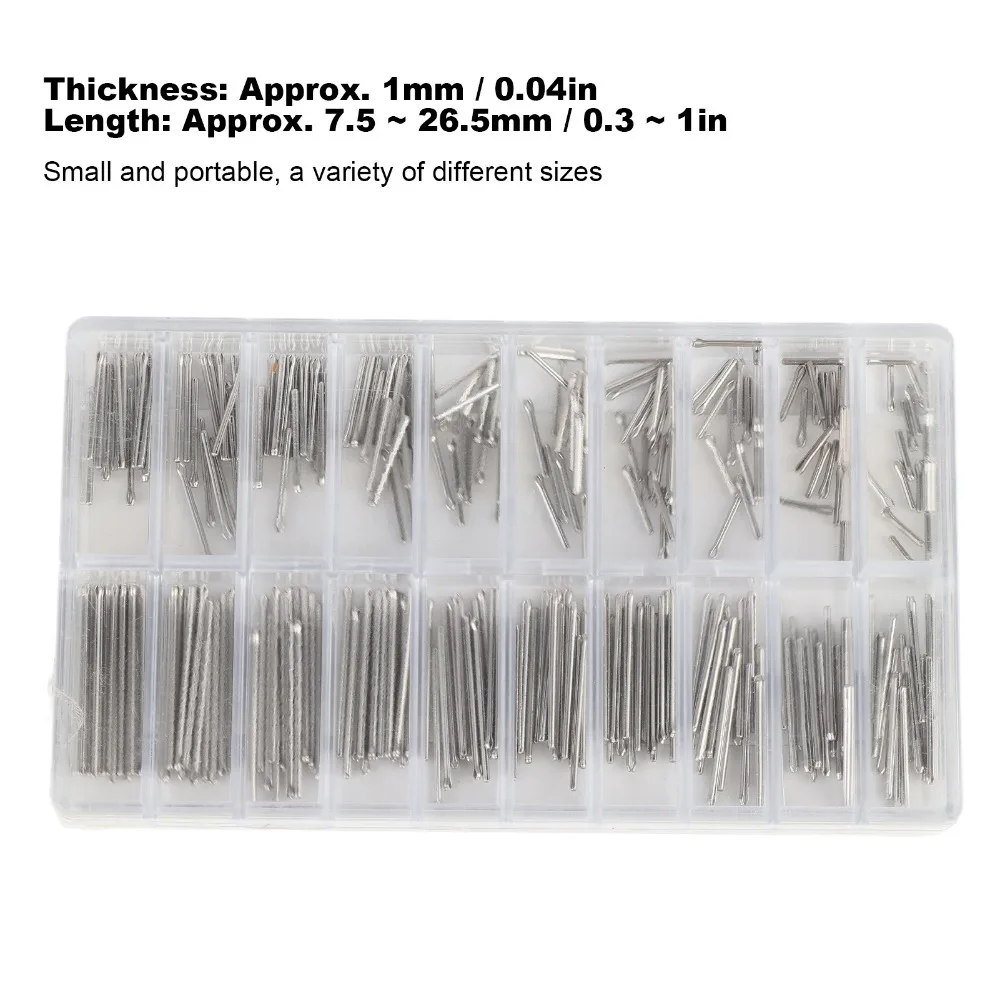 Splinte aus Edelstahl 304, 1,0 mm Dicke, 7,5 mm–26,5 mm Länge, Splinte für Uhren, Splinte für Armbanduhren