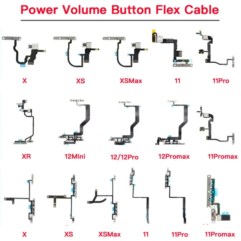 Power on off flex for iPhone X XR XS 11 12 mini pro Max mute switch power volume button flex cable replacement