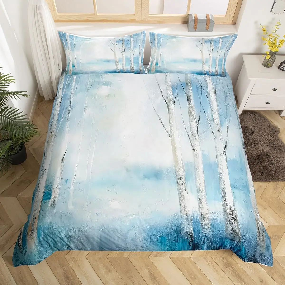 Birch Duvet Cover Straight Tree Trunk Comforter Cover Tree Lush Bedding Set Botanical Fresh Natural Rustic Country Quilt Cover