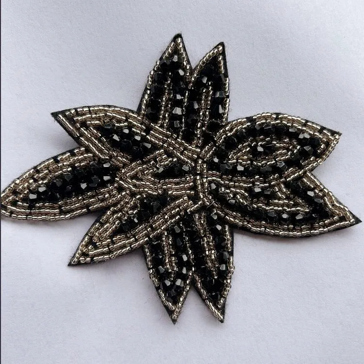 4pcs/lot fashion hand-made beaded flower applique with hunging gun brown beads for coat women dress garment bags hair decoration