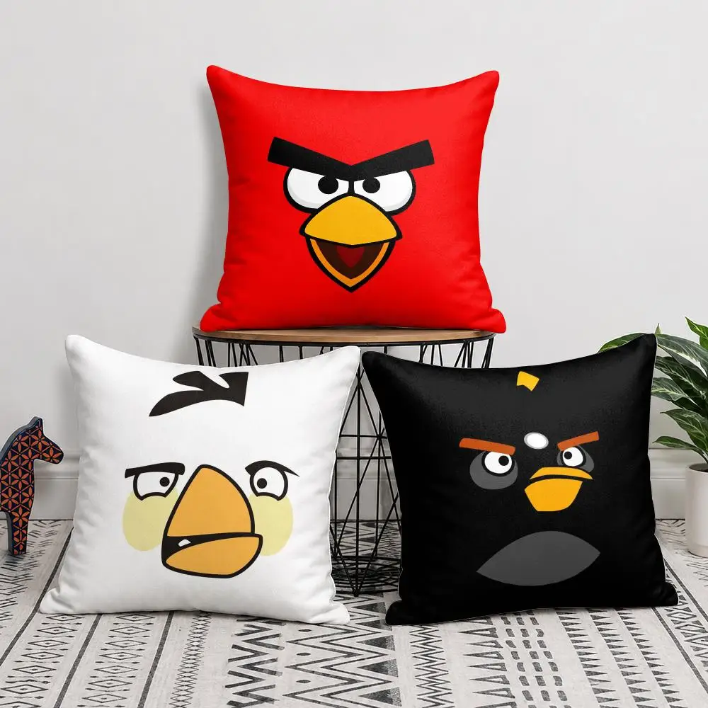 Animation A-A-Angry BirdsS Cushion Cover Silky Short Plush Invisible Zipper Dustproof Sofa Pillow Case For Home Decor