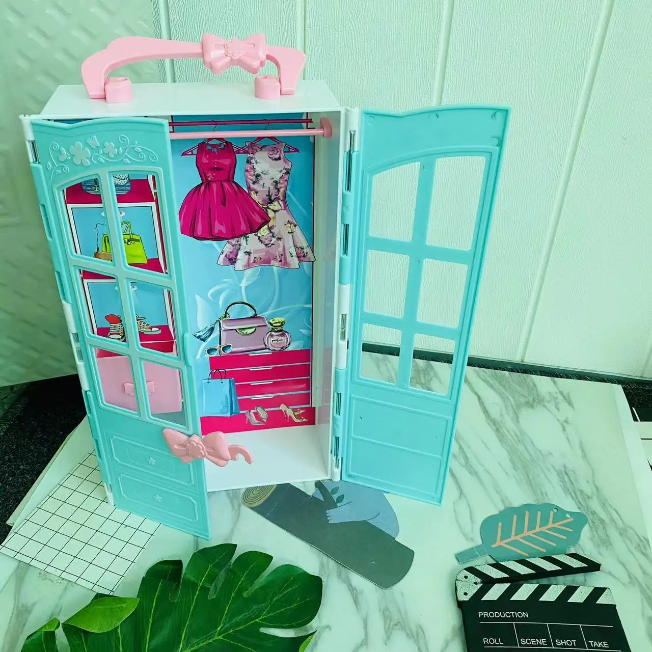 Dollhouse Accessories Wardrobe Portable Closet Furniture Girl Princess Bedroom Accessory for Doll Kids Toy Birthday Gift