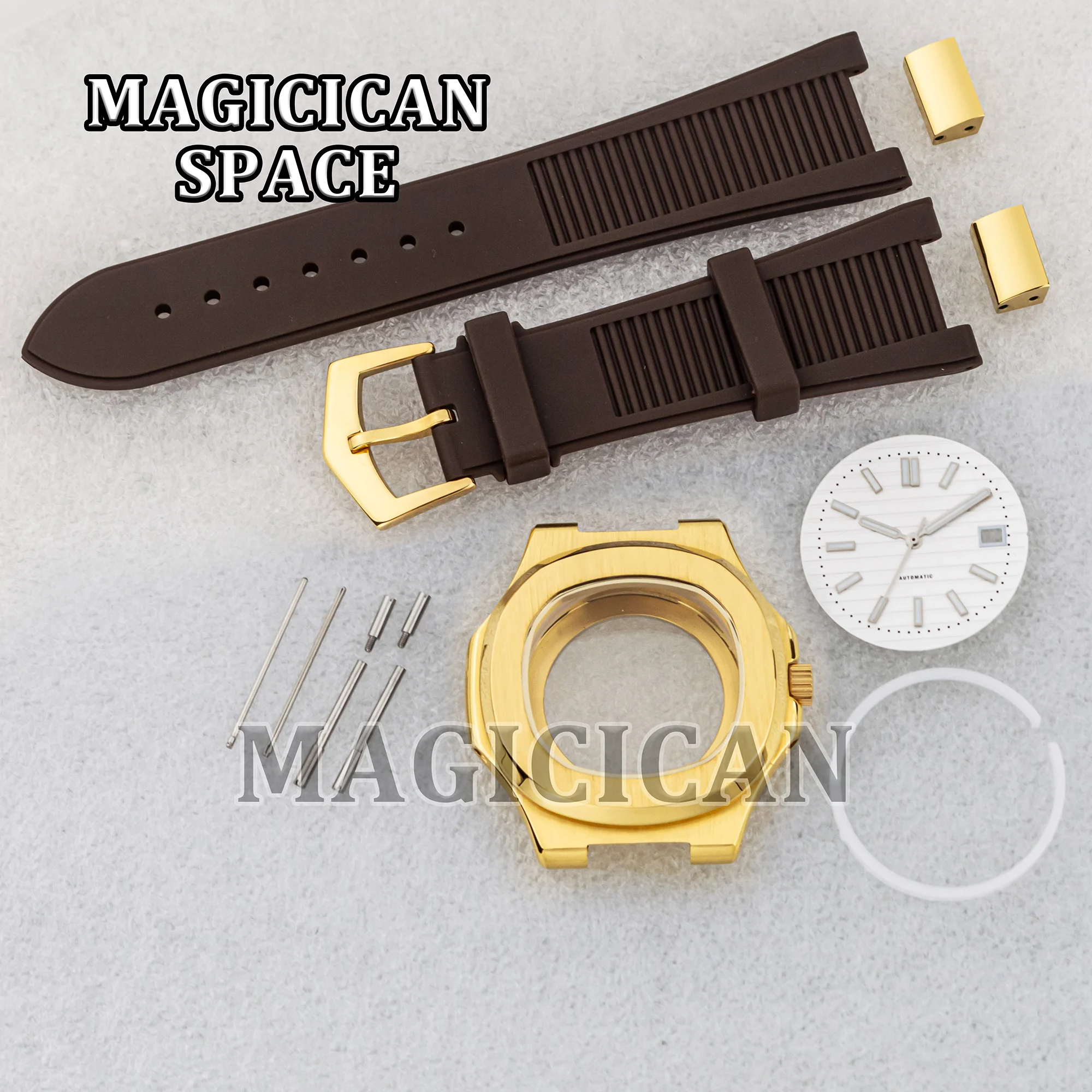 NH35 Watch Case Parts Rubber Watch Band for Nautilus Stainless Steel Water Resistant Square Case fit NH35/36 Automatic Movement