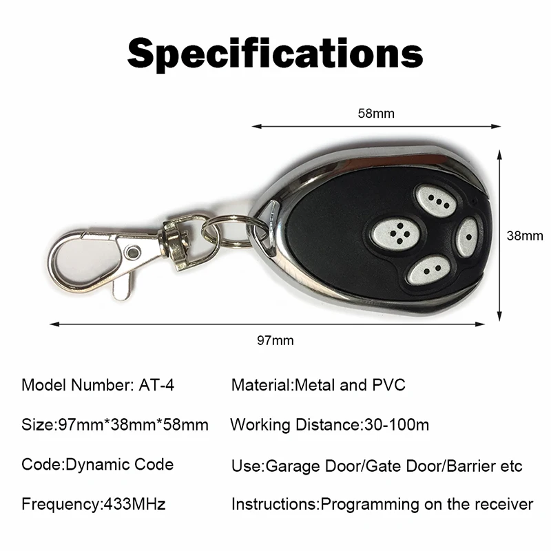 ALUTECH AN-Motors AT-4 ASG 600 AnMotors ASG1000 AR-1-500 Gate Remote Control Barrier Keychain 433MHz ALUTECH Remote Control