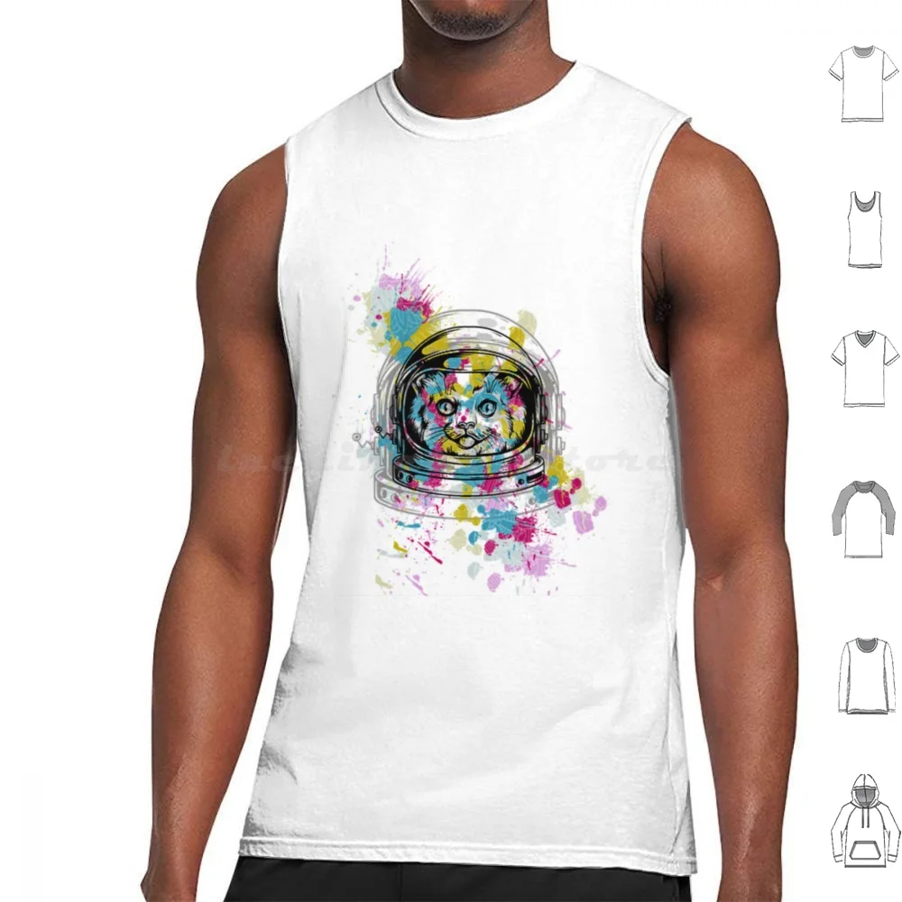 Gato astronauta gato astronauta camisetas sin mangas estampado algodón música hombre saco niño pequeño planeta grande auriculares musicales personaje Geeky