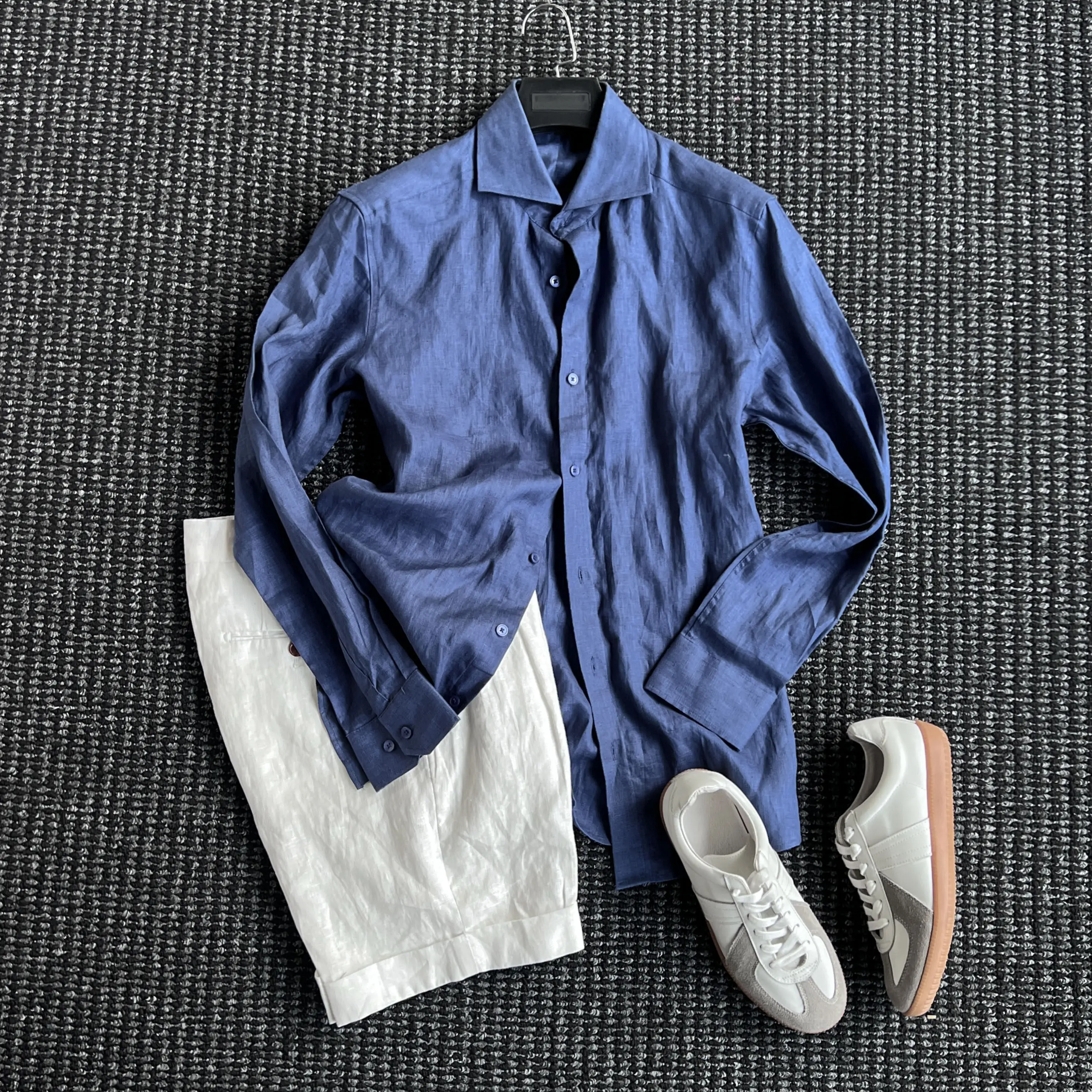 

Old Money Wind 100% Linen Shirt Men's Fashion Windsor Collar Breathable Solid Color Shirt Tide