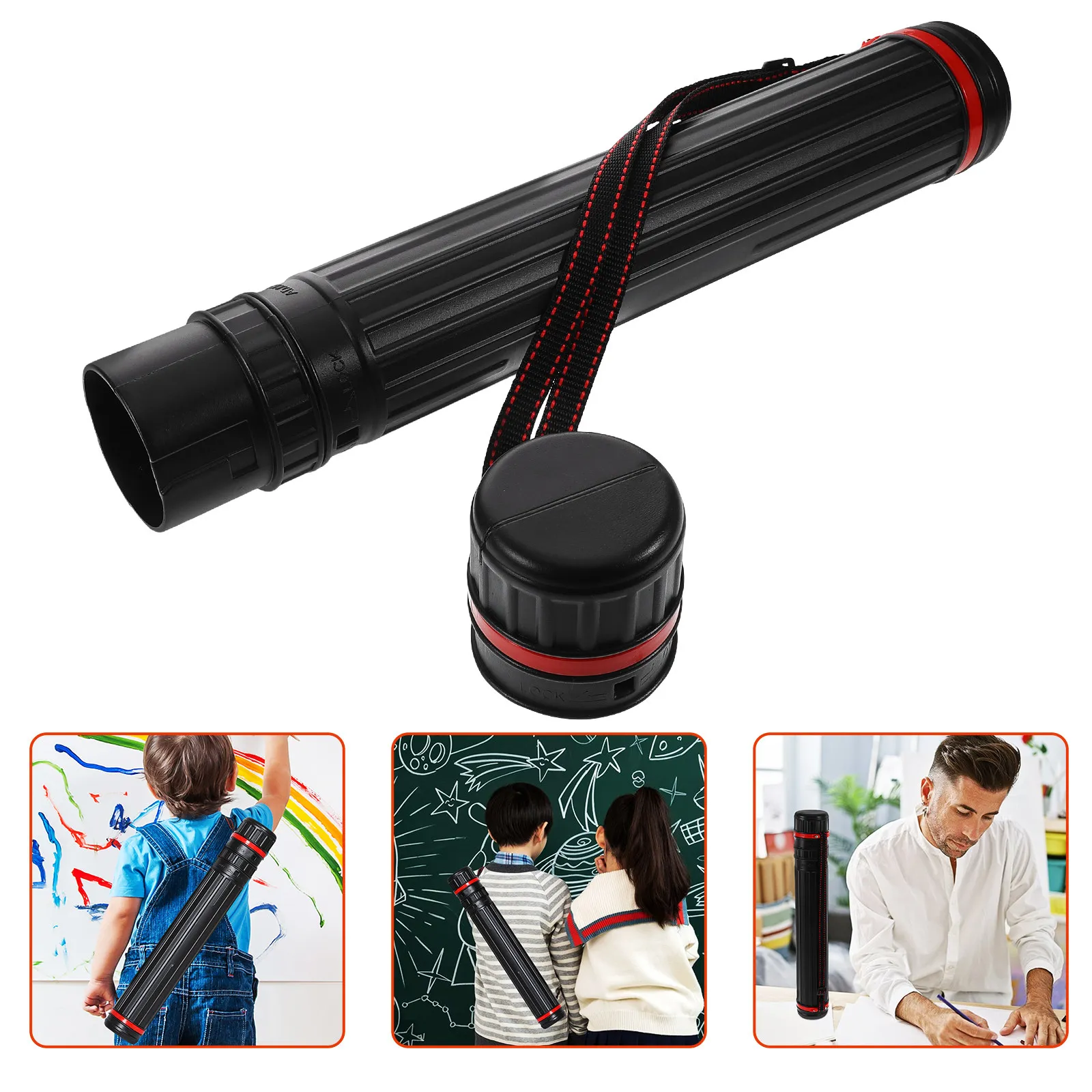 Plastic Waterproof Plastic Poster Tube Adjustable Shoulder Strap For Engines Telescopic Extendable Document Storage