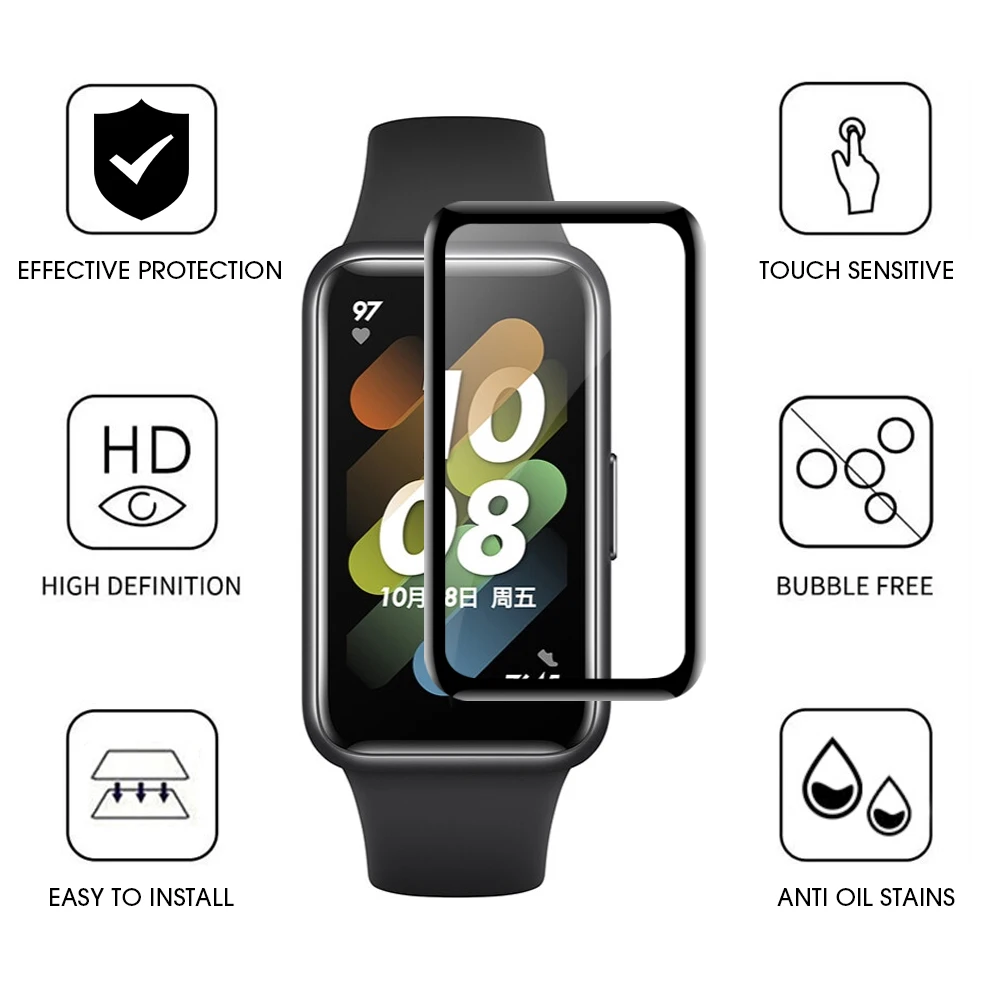 3D Curved Screen Protector For Huawei Band 8 7 HD Soft Fiber Cover Anti-scratch Protective Film For Huawei Band7 Band8 Not Glass