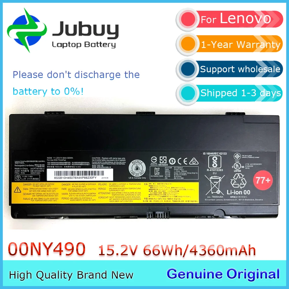 SB10H45075 15.2V 66Wh Original Laptop Battery for Lenovo ThinkPad P50 P51 P52 00NY490 00NY491 00NY492