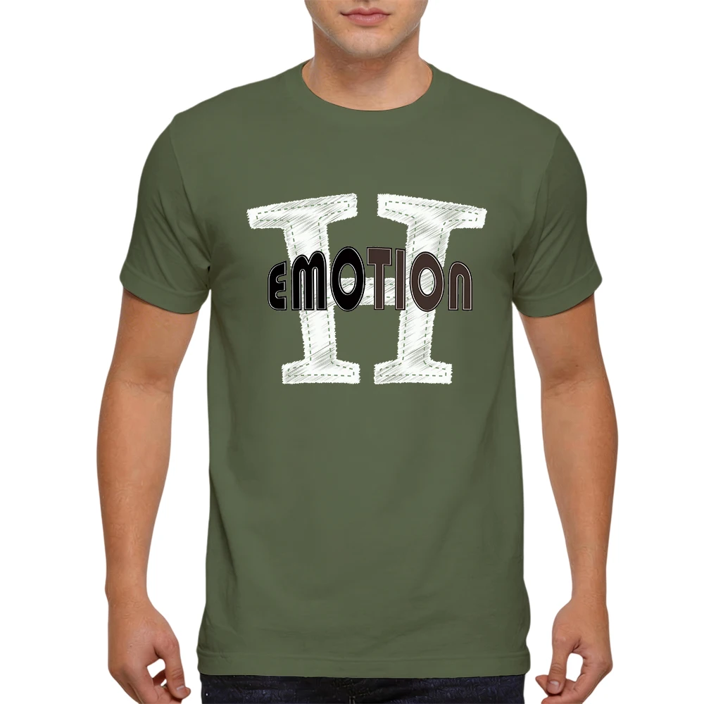 New Summer Mens 100% Cotton T Shirt Emotion Vintage Stitch Outline Big Letter Print Breathable Short Sleeve Daily Wear