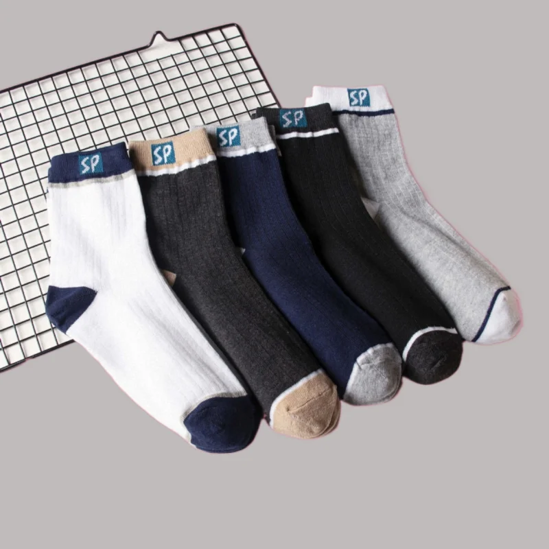 Chaussettes mi-tube respirantes pour hommes, chaussettes de sport décontractées, chaussettes d'affaires confortables, chaussettes de basket-ball à lettres, 5/10 paires