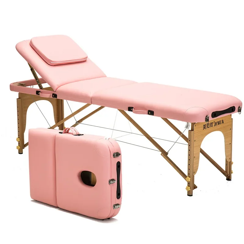 Cama de masaje plegable para salón de belleza, portátil, práctica terapia física para el hogar, SPA de madera maciza, 186x60cm