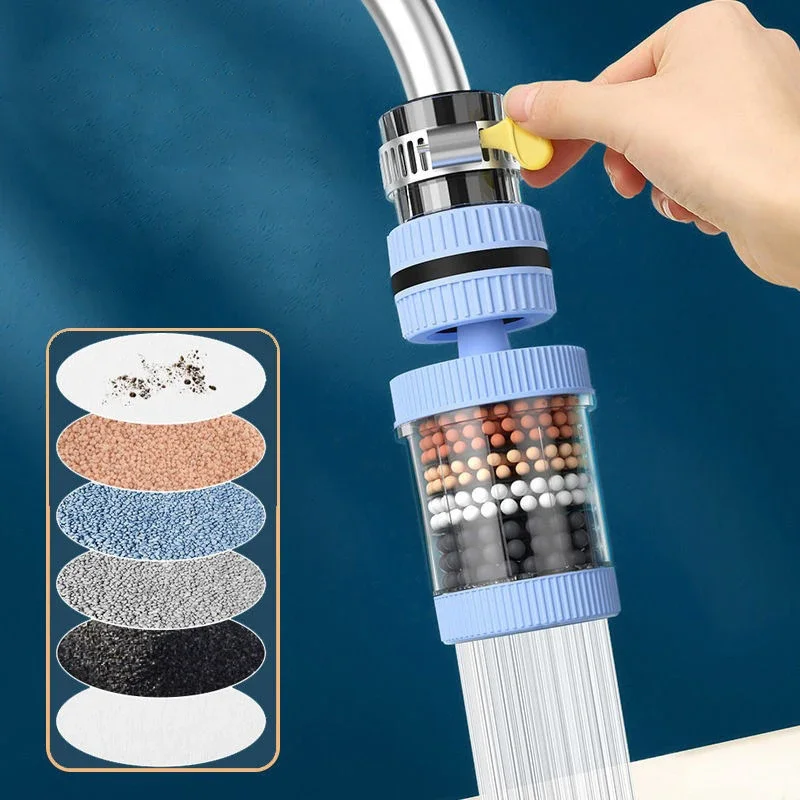 

6-слойный очиститель крана, универсальный фильтр для крана, брызгозащищенный, вращение на 360 градусов, экономия воды, барботер для дома, кухни, ванной комнаты