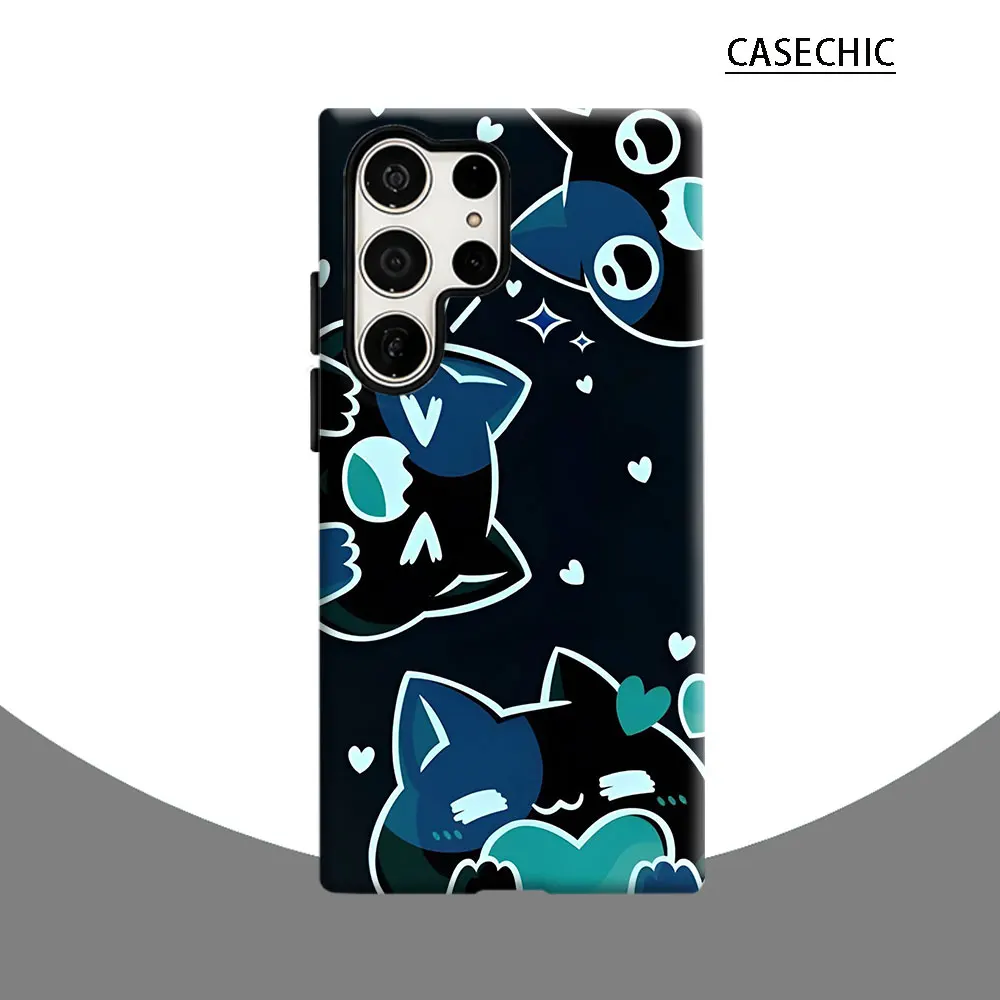 Cute Black Cats with Hearts Phone Case for Samsung Galaxy S26 S25 Ultra S24 S23 Ultra Plus Shockproof Double layer Back Cover