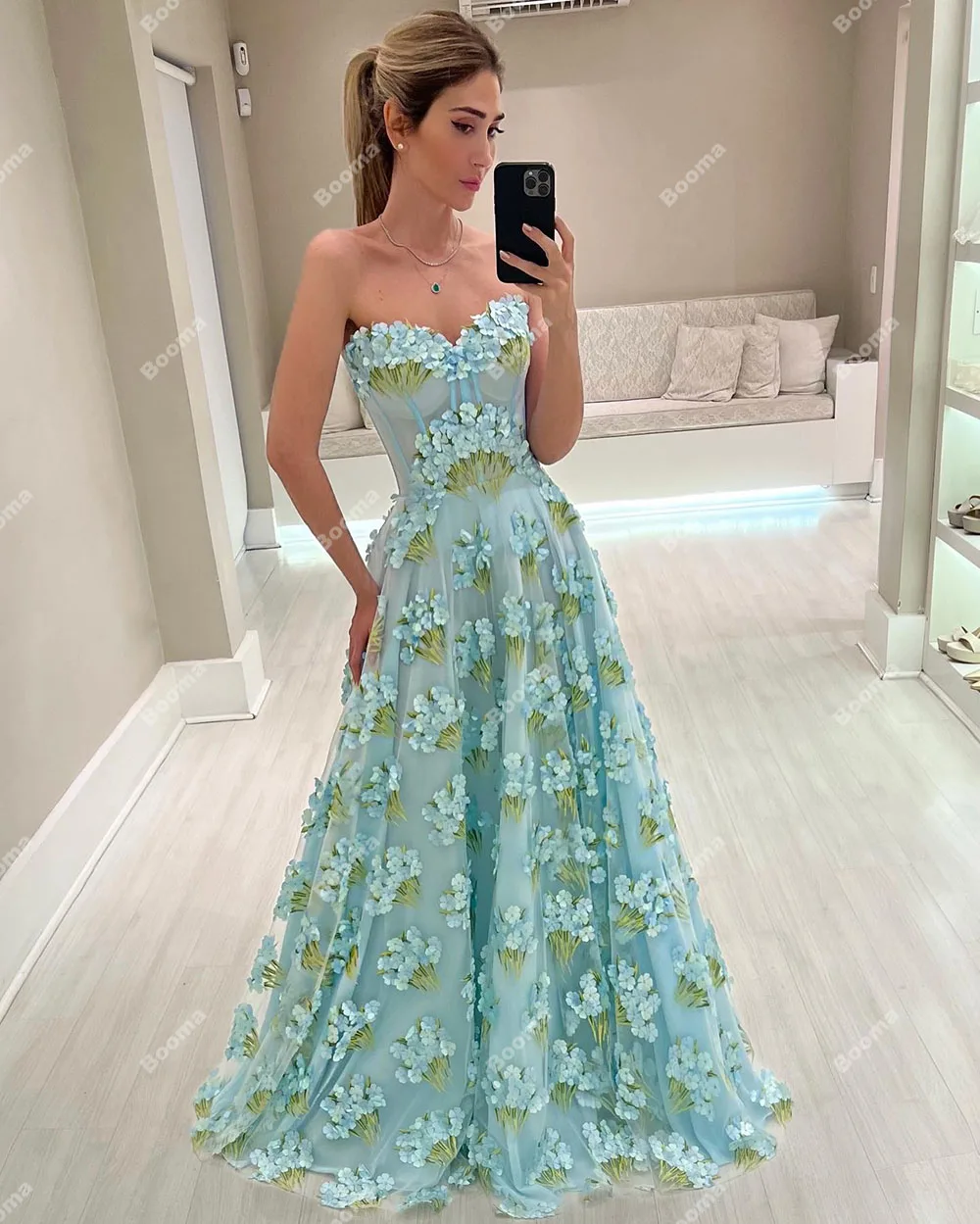 Booma A Line Fairy Prom Dresses Sweetheart 3D Flowers Party Evening Dresses Formal Occasion Gowns for Women robes de soirée