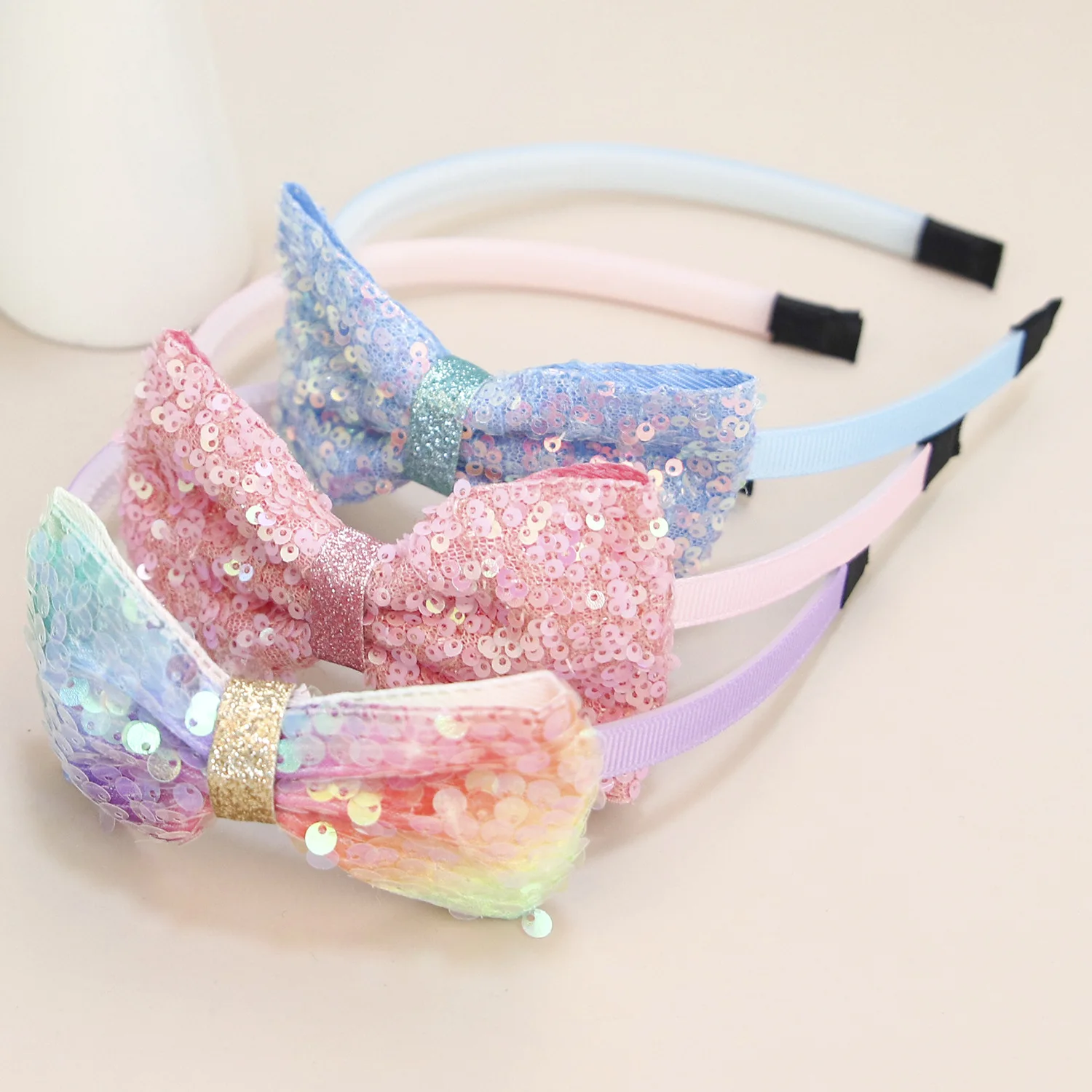 1pc/3pcs Cute Sequin Hair Bows Headbands for Girls 4inch Glitter Bows Hairbands Kids Hairhoops Children Hair Accessories image 2