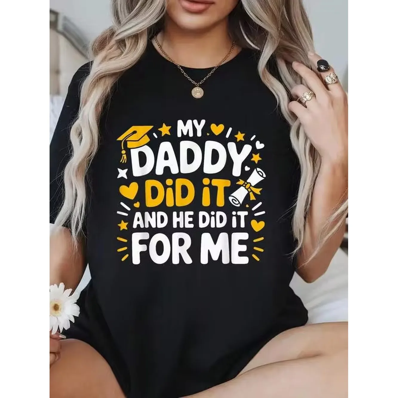 100% Cotton Summer Outfits For Women My Daddy Did It And He Did It For Me Graduated Dad T-Shirt Womens Soft Short Sleeve Top, Stylish Comfy Tee For Women Graphic Tees