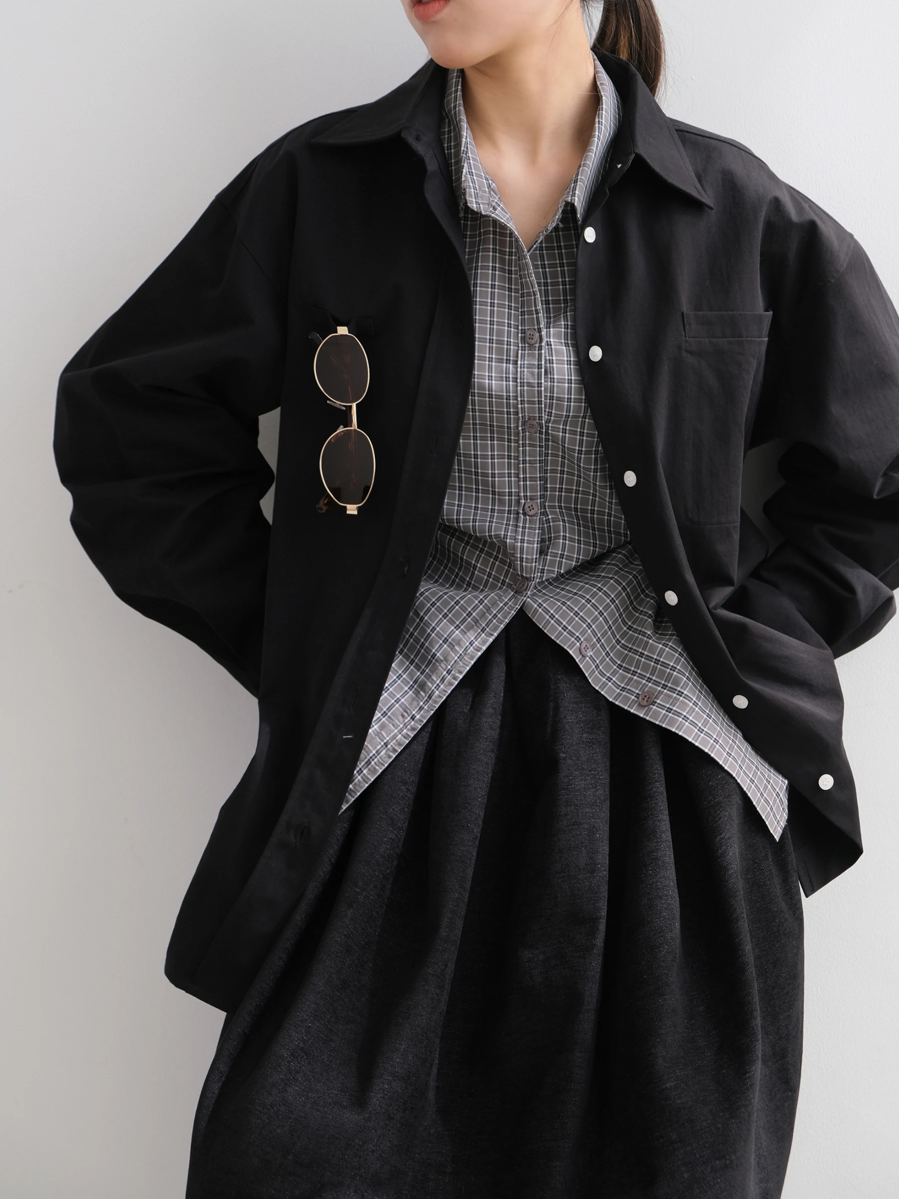 

VG Corridor Pure Cotton Structured irt Thiened Loose Outerwear Commute Sle Korean Loose Fit Long Sve Women's irt