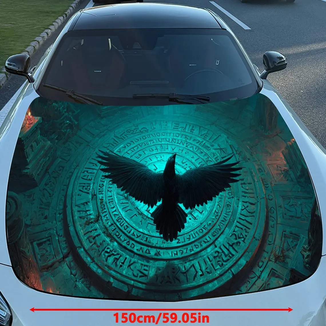 Nether Domain Raven Runes and Rune Secret Array Car Vinyl Wrap, PVC Material Waterproof Car Hood Sticker, Self-Adhesive Scratch-