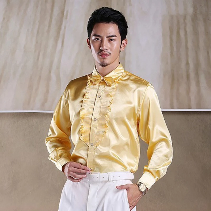 2025 New Colorful Ruffled Long-sleeved Shirt Men, Stage Performance / Studio Photo / Singer Host / Best Man Male Shirt / Camisa
