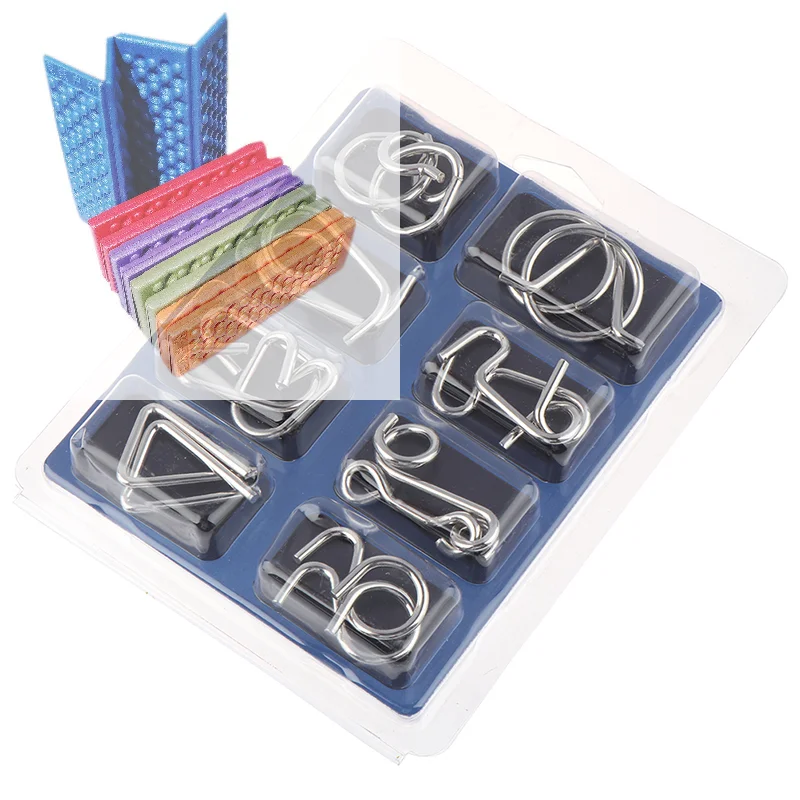 8Pcs/Set New Materials Metal Puzzle Wire IQ Mind Brain Teaser Puzzles Reliever Toys