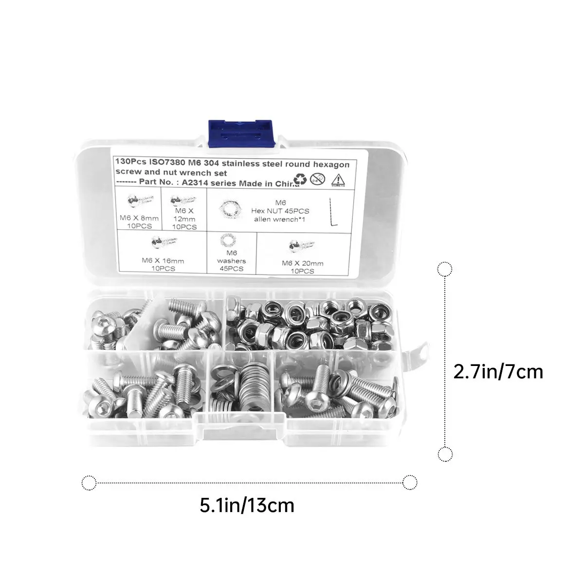 130pcs Stainless Steel Screw Assortment Kit Hexagon Socket Head Bolts Round Cup Machine Screws Corrosion Resistant Strong