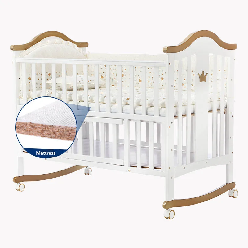 High Quality European Style Pine Design Baby Cot Bed Solid Wood Baby Crib Bed for Newborn Bedroom