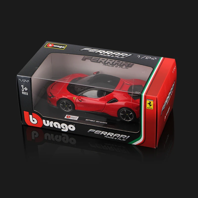 Bburago 1:24 Ferrari SF90 Stradale 합금 스포츠카 정적 다이캐스트 차량, 소장용 모델 장난감, 다이캐스트 Voiture 선물