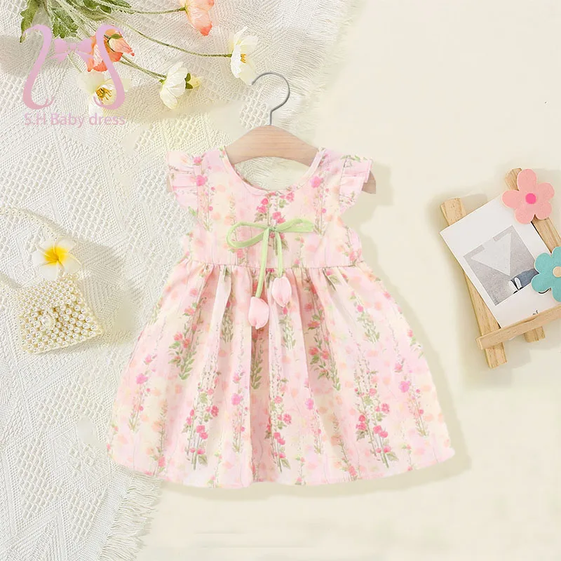 Adorable Children Floral Clothing Sweet Tulip Newborn Thin Soft Outfit Lovely Baby Girl Costume Kid Birthday Party Dress Toddler