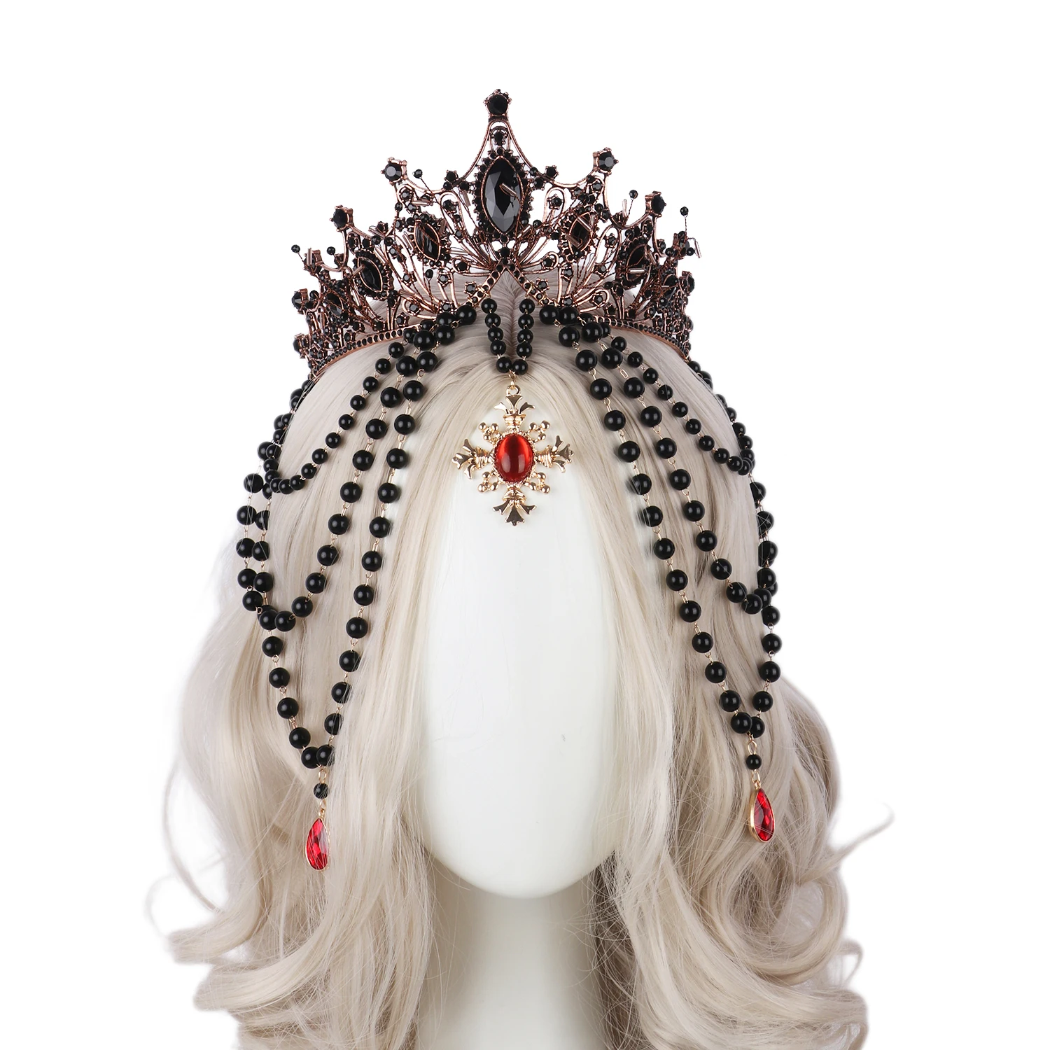 Collar de corona de Halo KC con pinchos negros, tocado para mujer y niña, diadema gótica de diosa, cadena de cuentas barrocas de la Virgen María, accesorios para el cabello