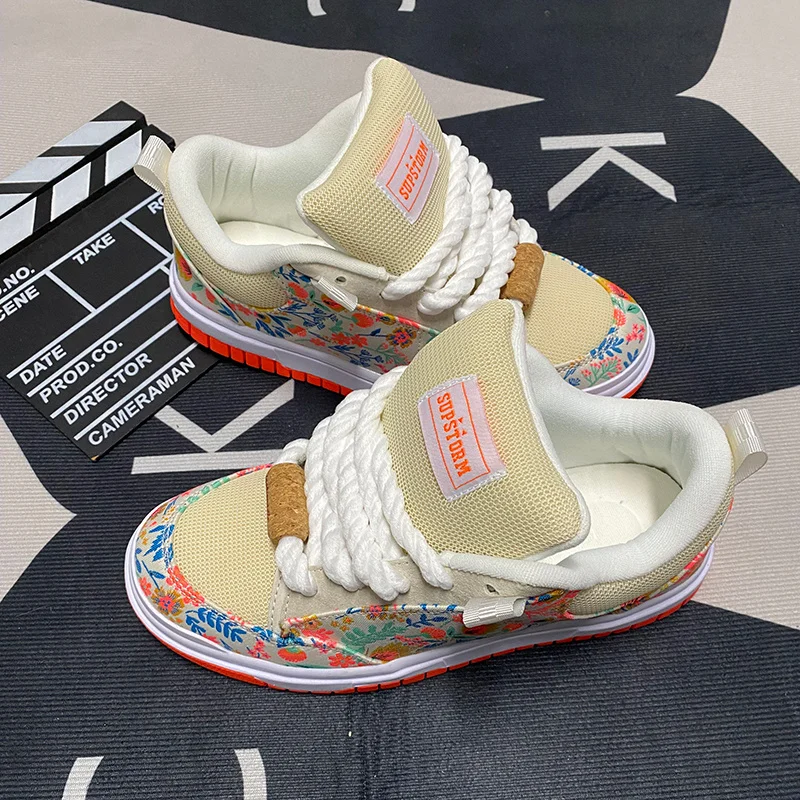 National Style Thick Tongue Loafers Versatile Trendy Shoes Large Size Casual Shoes Breathable Couple Fashion Canvas Shoes Casual Sneakers