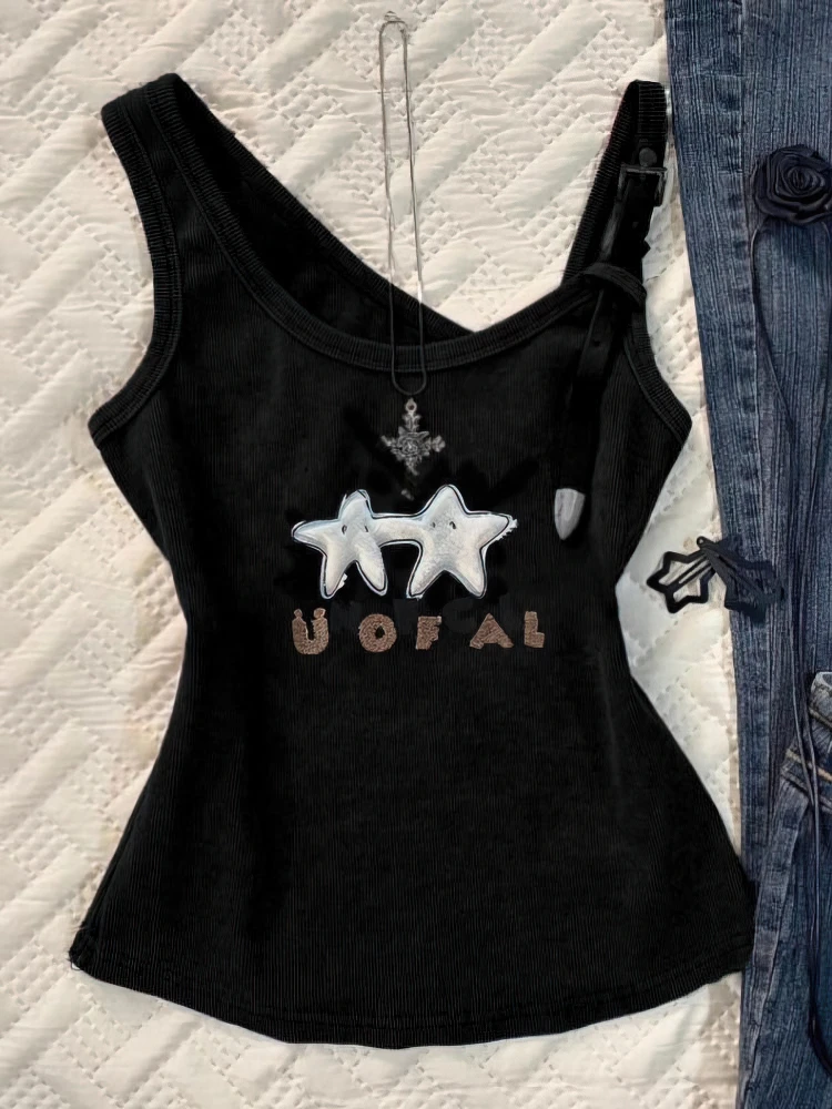 تي شيرت نسائي مثير Y2k بدون أكمام بأشرطة تي شيرت كلاسيكي بدون أكمام ملابس داخلية أساسية للسيدات ملابس خروج 100% قطن