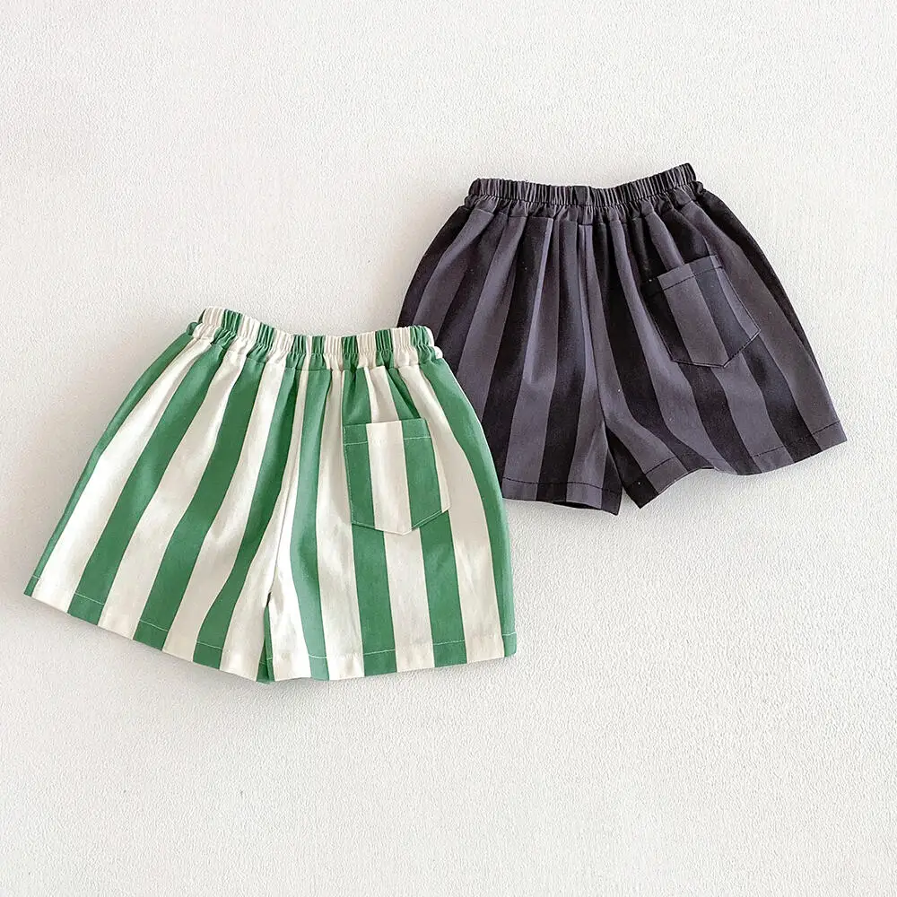 Sommer Jungen Mädchen Lässige Streifen-Shorts Kleinkind Atmungsaktive Baumwoll-Freizeitshorts Kinder Klassische Hosen mit Taschen Kinderkleidung – Detail 6