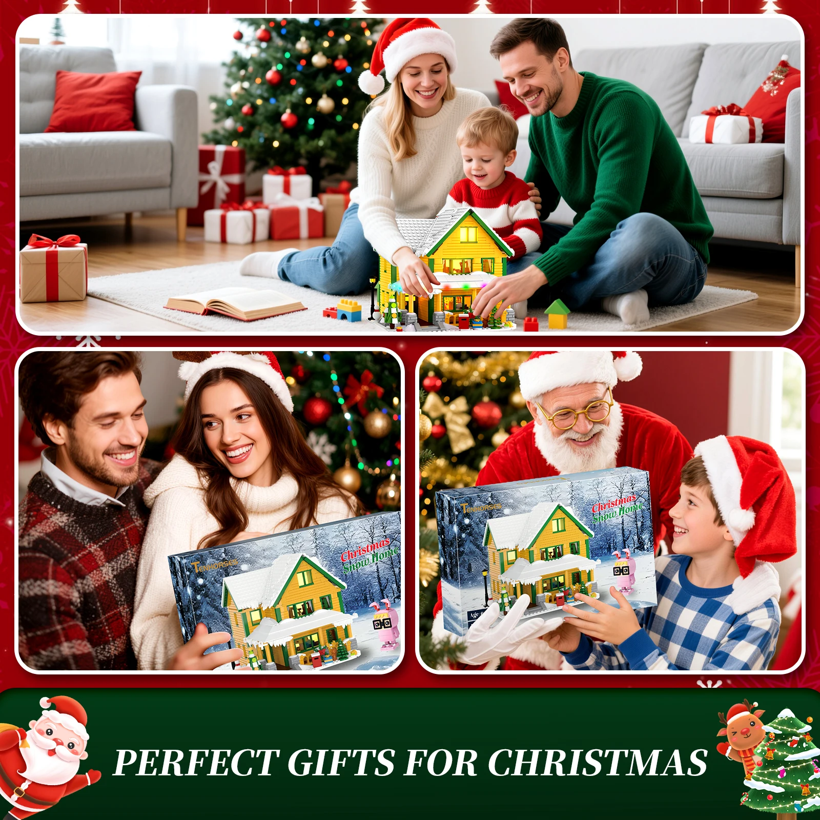 Blocs de construction d'histoire de noël, 1146 pièces, grande maison classique avec figurines, pour l'interaction familiale, la décoration et la Collection