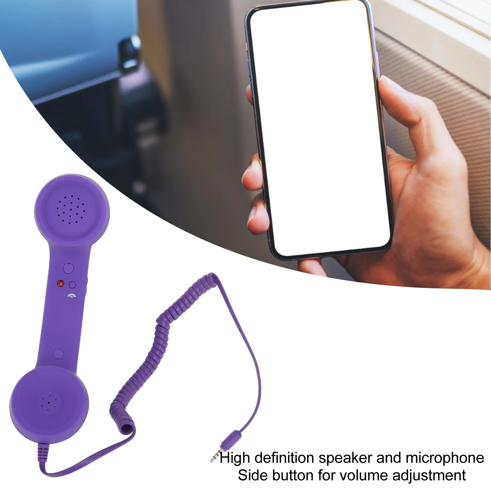 

Retro 3.5mm Wired Cell Phone Handset - Purple Radiation Proof Telephone Receiver for Smartphone Computer