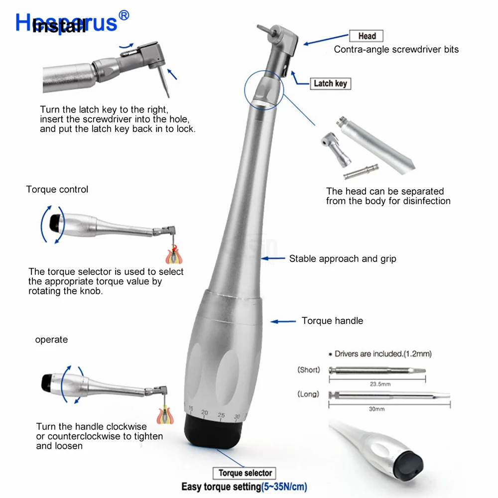 Dent al Universal imp lant Torque With 12pcs Drivers Wrench den tistry Latch Head Handpiece 5 to 35 N.cm Dent al Instrument