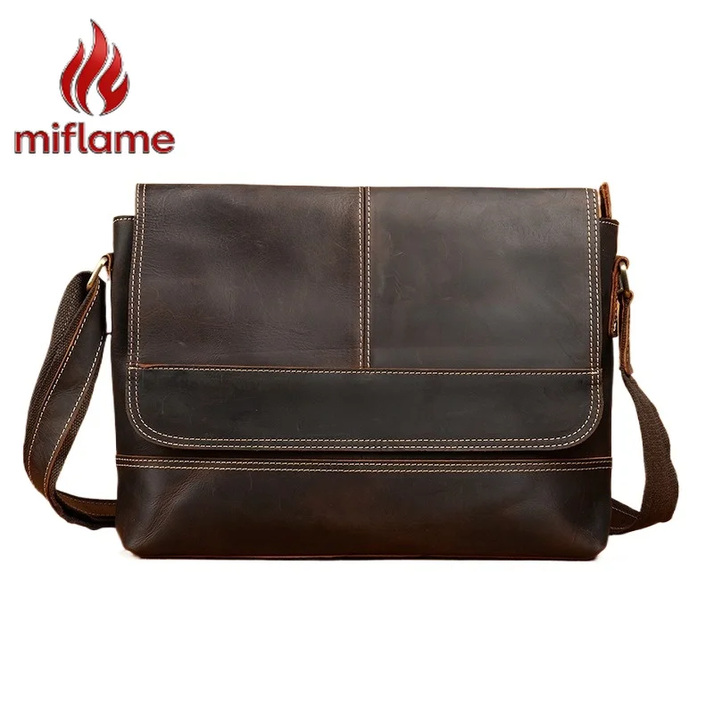 

Men’s Vintage Leather Crossbody Bag Crazy Horse Cowhide Retro Stylish Casual Shoulder Messenger Bag