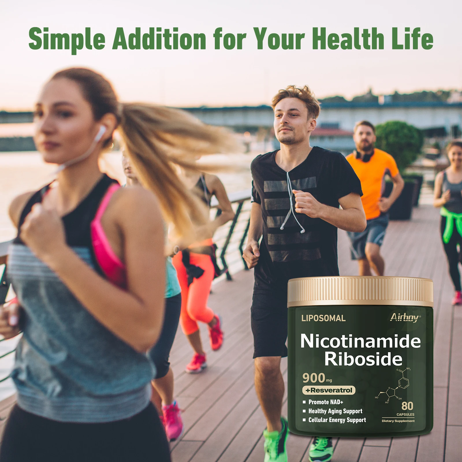 Nad + Supplement-Liposomaal Nicotinamide Nucleoside 900Mg Resveratrol Quercetine-Gebruikt Voor Anti-Veroudering, Energie, Focus -80 Capsules