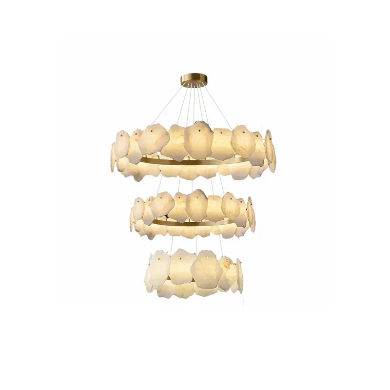 New Trend Solid Marble 3 Layer LED Dimmable Lustre Ceiling Chandelier Lighting Suspension Luminaire
